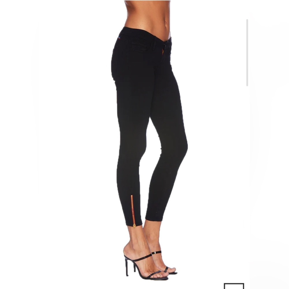 ETIENNE MARCEL BLACK SIGNATURE SKINNY W/RED ZIPPER AT ANKLES CROPPED STRETCH